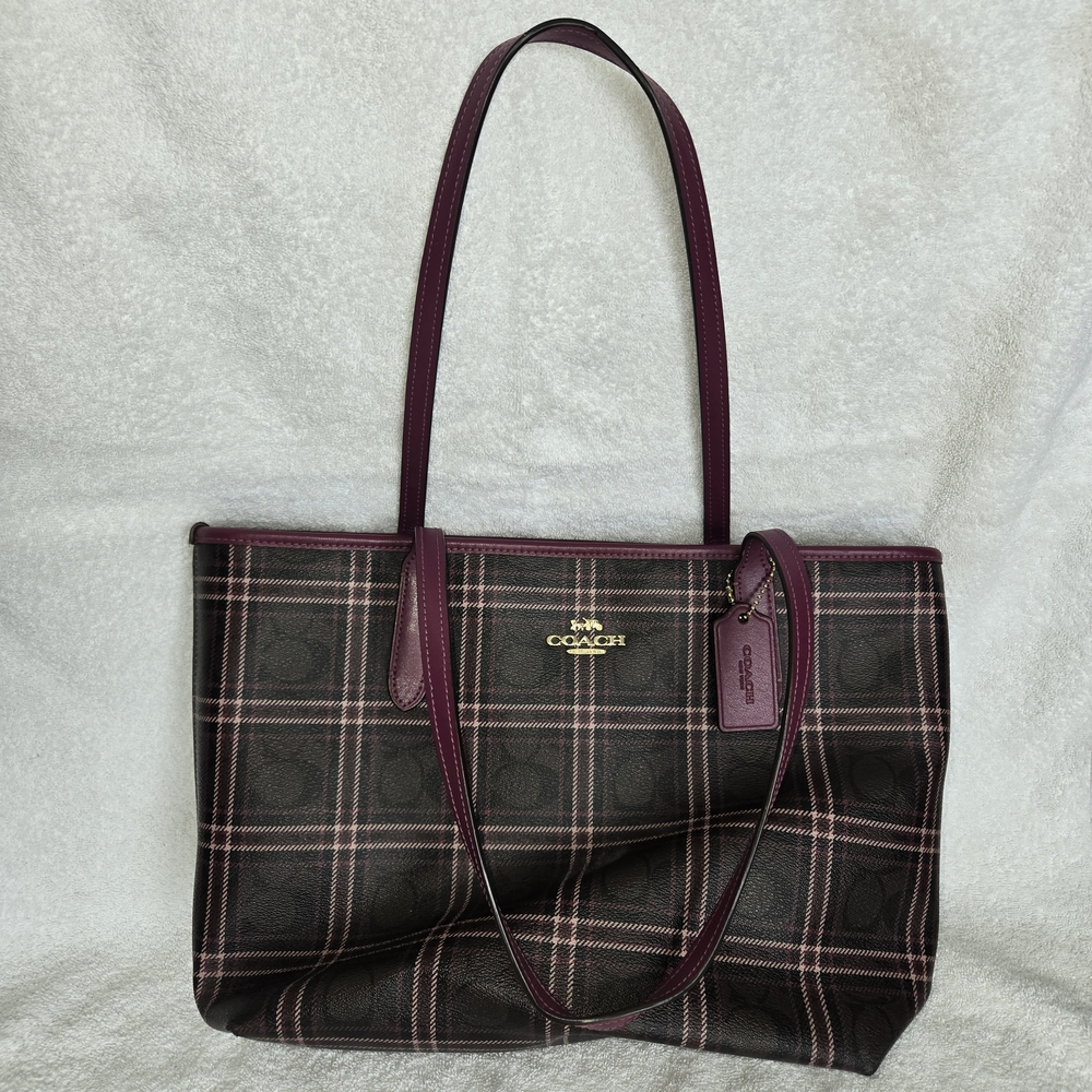 Coach Plaid Tote - Burgundy and Black, Like New!!